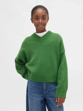 Kinder-Pullover mit V-Ausschnitt und kastenförmigem Schnitt