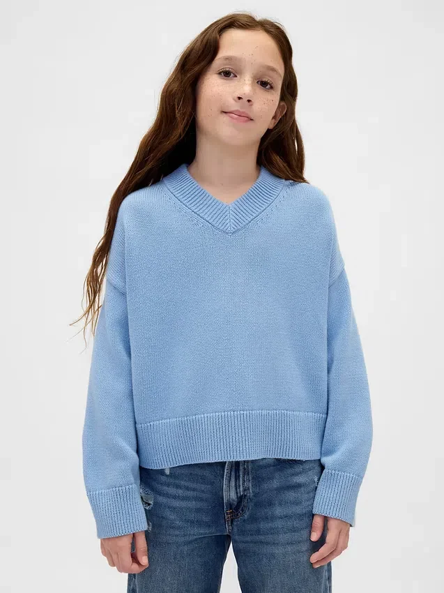 Kinder-Pullover mit V-Ausschnitt und kastenförmigem Schnitt