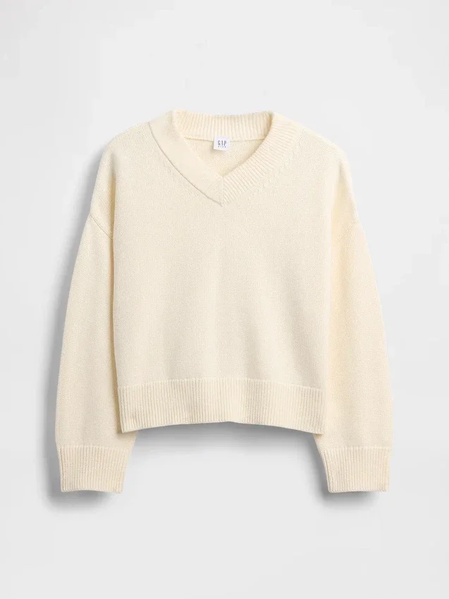 Kinder-Pullover mit V-Ausschnitt und kastenförmigem Schnitt