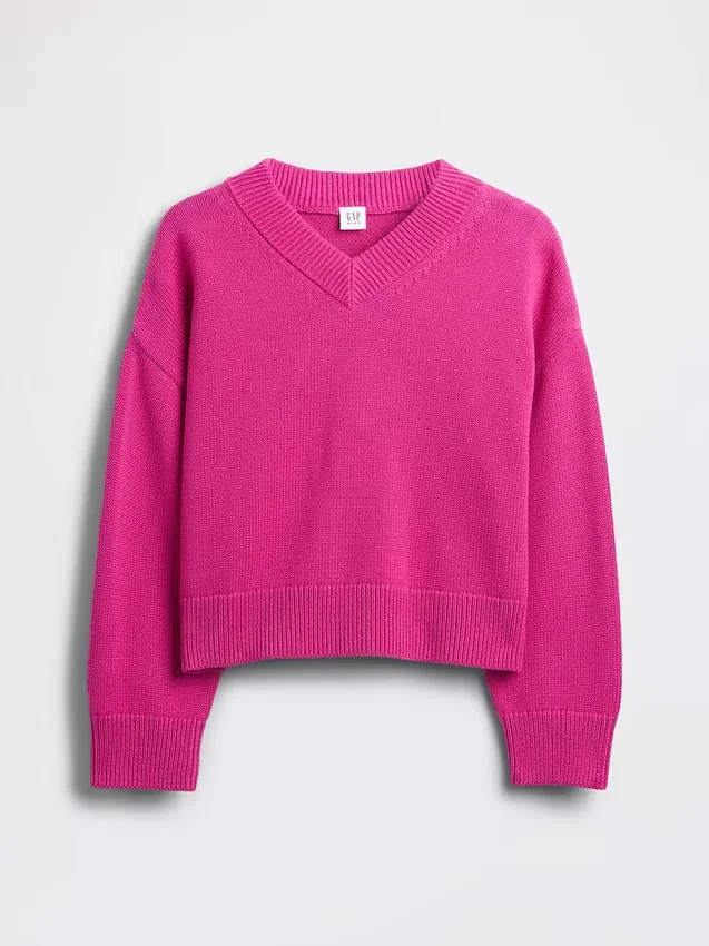 Kinder-Pullover mit V-Ausschnitt und kastenförmigem Schnitt