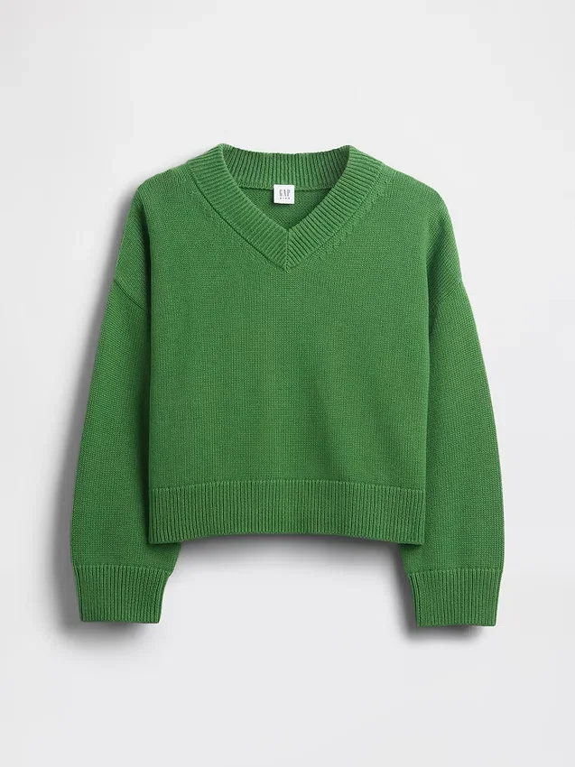 Kinder-Pullover mit V-Ausschnitt und kastenförmigem Schnitt