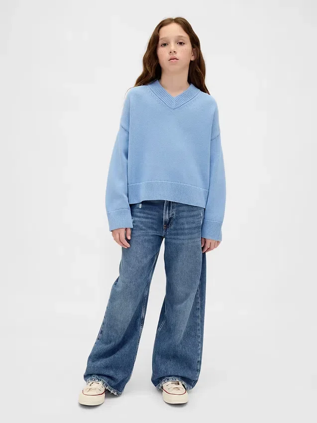 Kinder-Pullover mit V-Ausschnitt und kastenförmigem Schnitt