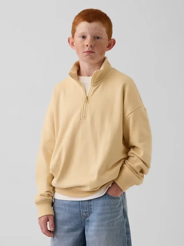 Kinder-Pullover „Vintagesoft“ aus Frottee mit halbem Reißverschluss und lockerer Passform