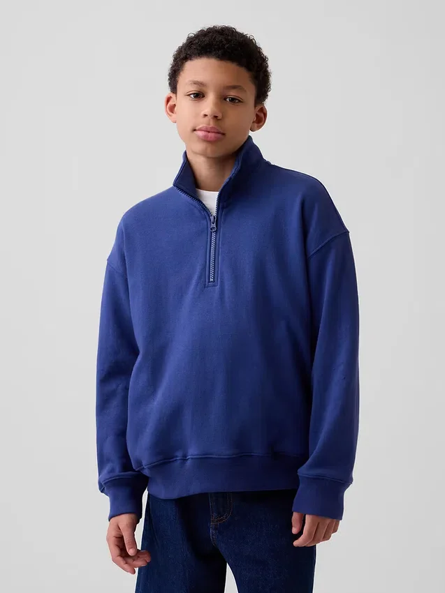 Kinder-Pullover „Vintagesoft“ aus Frottee mit halbem Reißverschluss und lockerer Passform