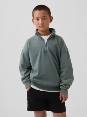 Kinder-Pullover „Vintagesoft“ aus Frottee mit halbem Reißverschluss und lockerer Passform