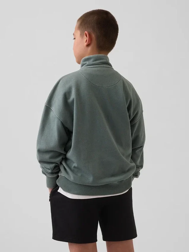 Kinder-Pullover „Vintagesoft“ aus Frottee mit halbem Reißverschluss und lockerer Passform