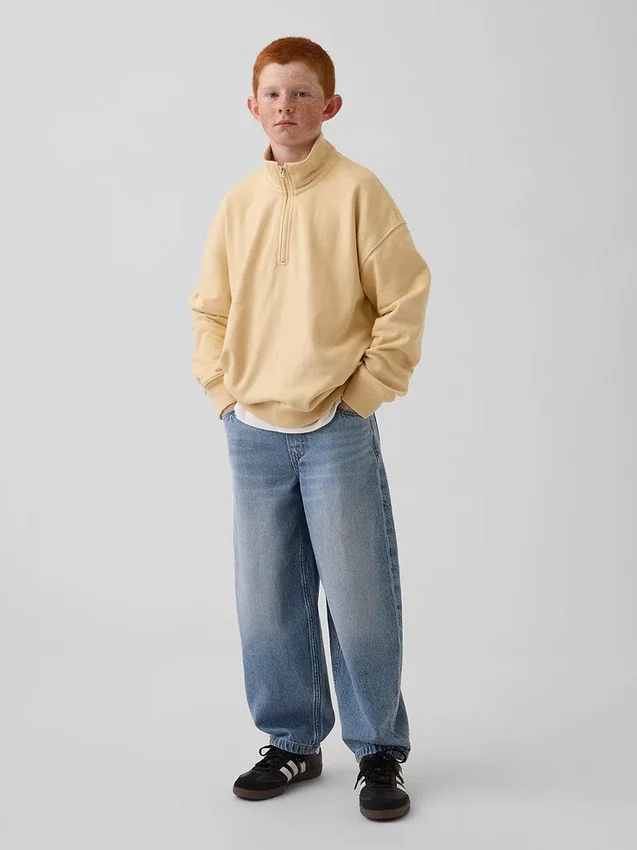 Kinder-Pullover „Vintagesoft“ aus Frottee mit halbem Reißverschluss und lockerer Passform
