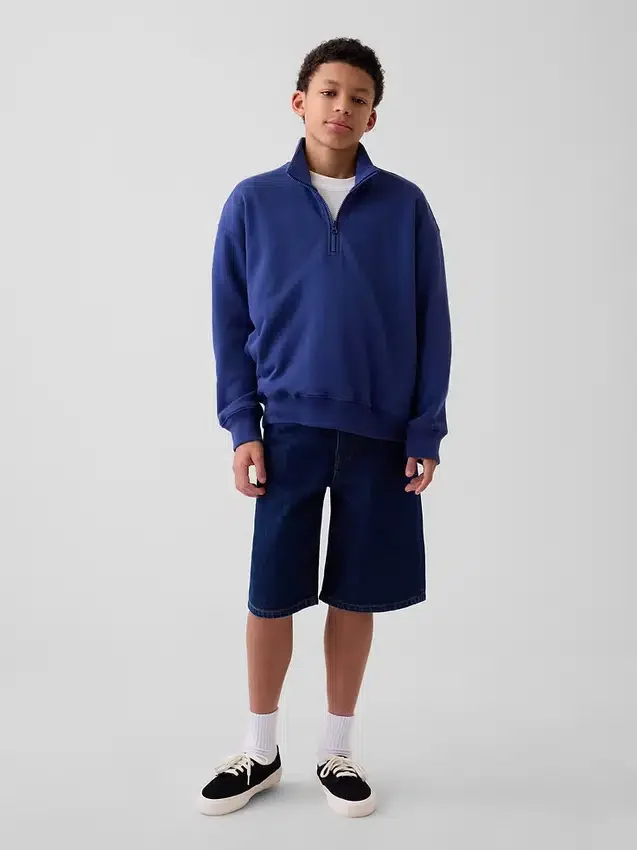 Kinder-Pullover „Vintagesoft“ aus Frottee mit halbem Reißverschluss und lockerer Passform
