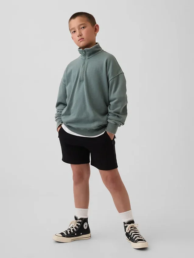 Kinder-Pullover „Vintagesoft“ aus Frottee mit halbem Reißverschluss und lockerer Passform