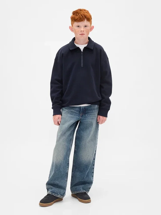 Kinder-Pullover „Vintagesoft“ mit Viertelreißverschluss