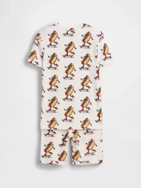 Kinder-Pyjama-Set aus gebürsteter Bio-Baumwolle mit Hot-Dog-Motiv als Shorts