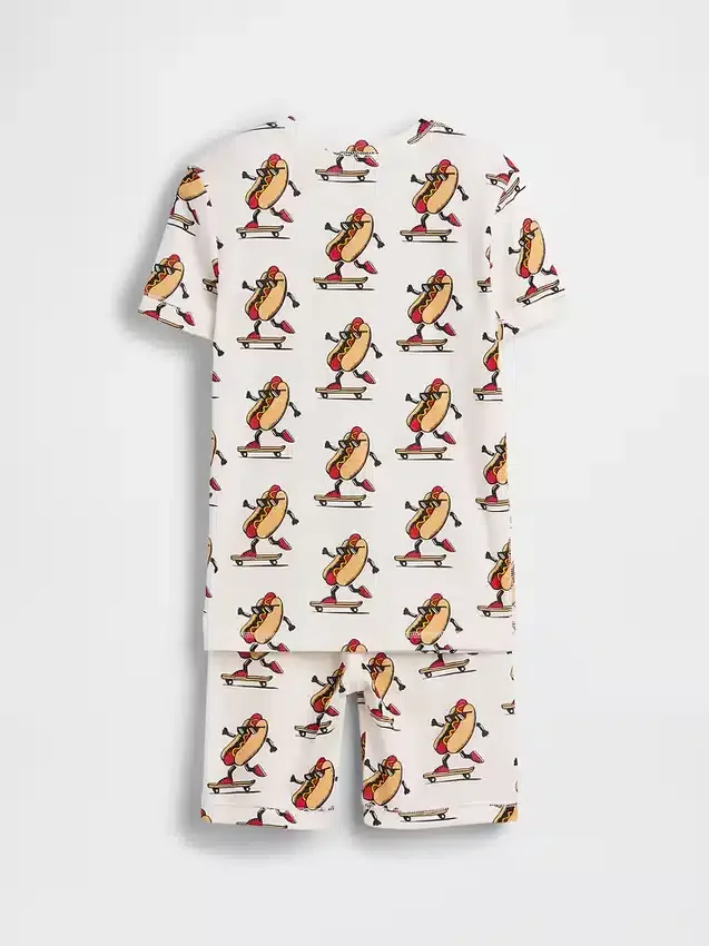 Kinder-Pyjama-Set aus gebürsteter Bio-Baumwolle mit Hot-Dog-Motiv als Shorts