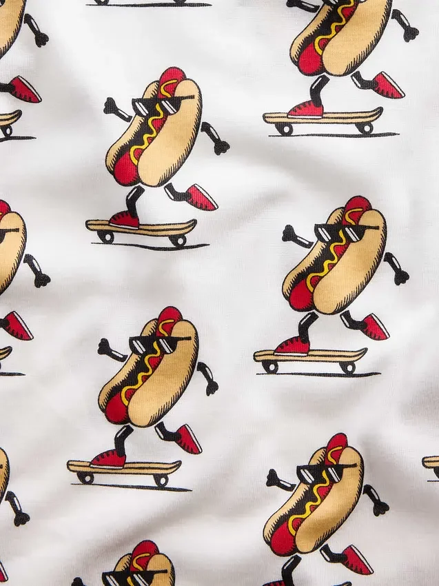 Kinder-Pyjama-Set aus gebürsteter Bio-Baumwolle mit Hot-Dog-Motiv als Shorts