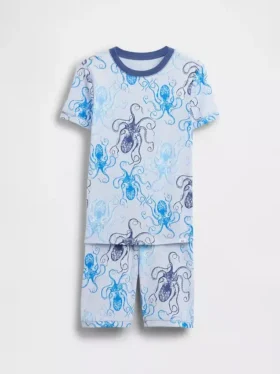 Kinder-Pyjama-Set aus gebürsteter Bio-Baumwolle mit Tintenfisch-Motiv als Shorts