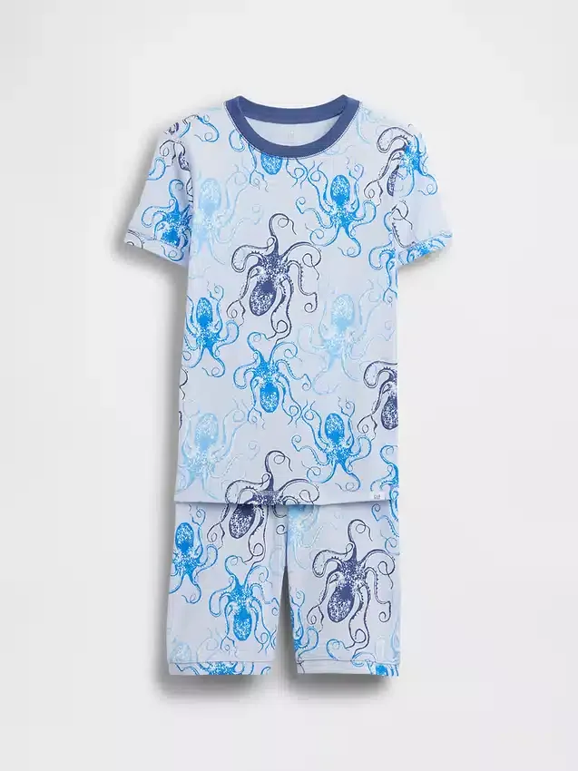 Kinder-Pyjama-Set aus gebürsteter Bio-Baumwolle mit Tintenfisch-Motiv als Shorts
