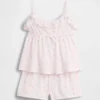 Kinder-Pyjama-Set aus recyceltem Material mit Rüschen-Top und Shorts