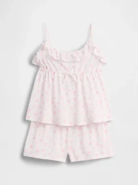 Kinder-Pyjama-Set aus recyceltem Material mit Rüschen-Top und Shorts