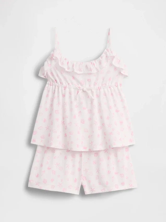 Kinder-Pyjama-Set aus recyceltem Material mit Rüschen-Top und Shorts