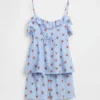 Kinder-Pyjama-Set aus recyceltem Material mit Rüschen-Top und Shorts