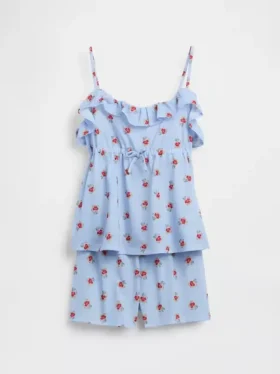 Kinder-Pyjama-Set aus recyceltem Material mit Rüschen-Top und Shorts