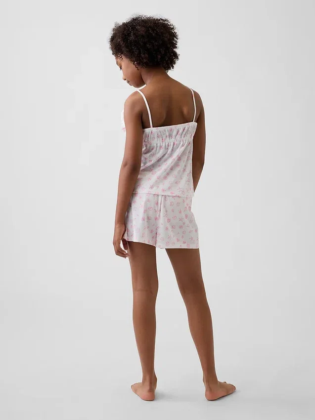 Kinder-Pyjama-Set aus recyceltem Material mit Rüschen-Top und Shorts