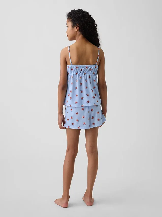 Kinder-Pyjama-Set aus recyceltem Material mit Rüschen-Top und Shorts