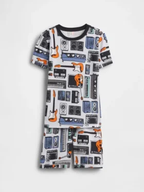 Kinder-Pyjama-Set mit gebürsteter Bio-Baumwolle und Musikmotiv in Form von Shorts