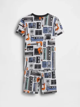 Kinder-Pyjama-Set mit gebürsteter Bio-Baumwolle und Musikmotiv in Form von Shorts