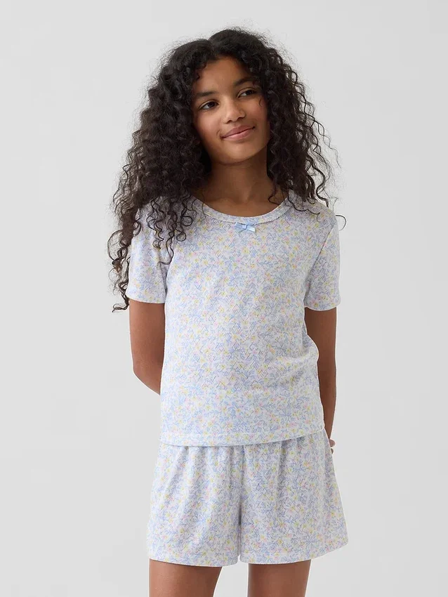 Kinder-Pyjama-Shorts aus recyceltem Pointelle-Jersey