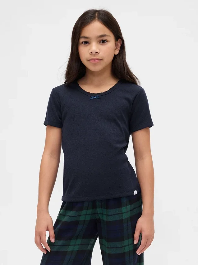 Kinder-Pyjama-T-Shirt aus recyceltem Pointelle-Stoff