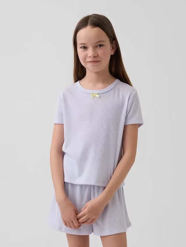 Kinder-Pyjama-T-Shirt aus recyceltem Pointelle-Stoff