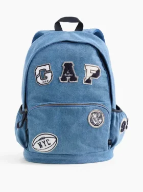 Kinder-Rucksack aus Denim mit Logo-Aufnähern