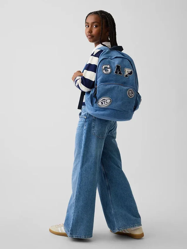 Kinder-Rucksack aus Denim mit Logo-Aufnähern