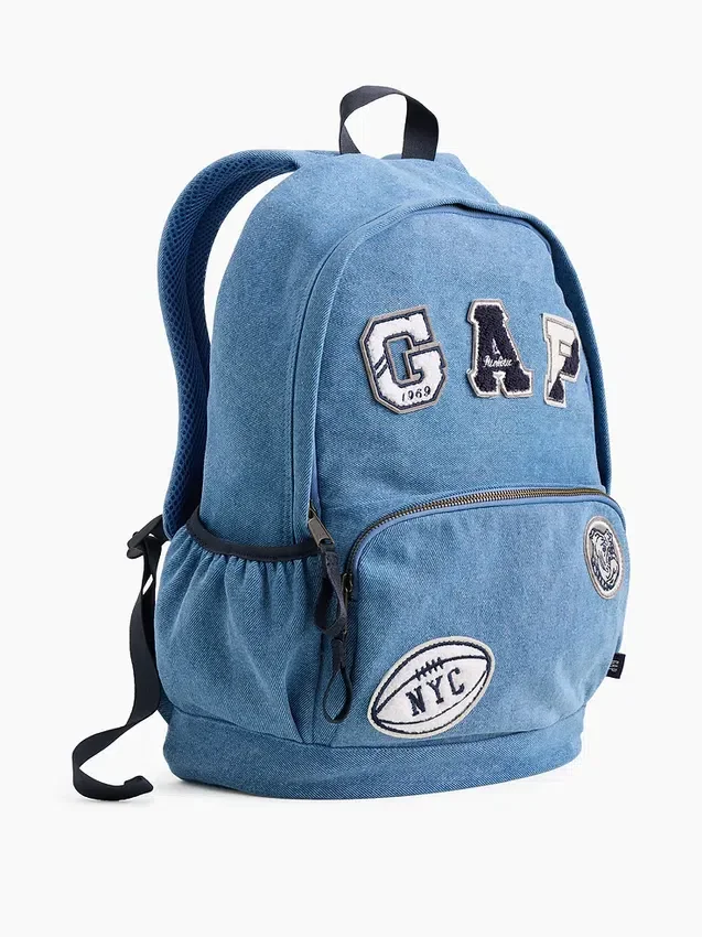 Kinder-Rucksack aus Denim mit Logo-Aufnähern