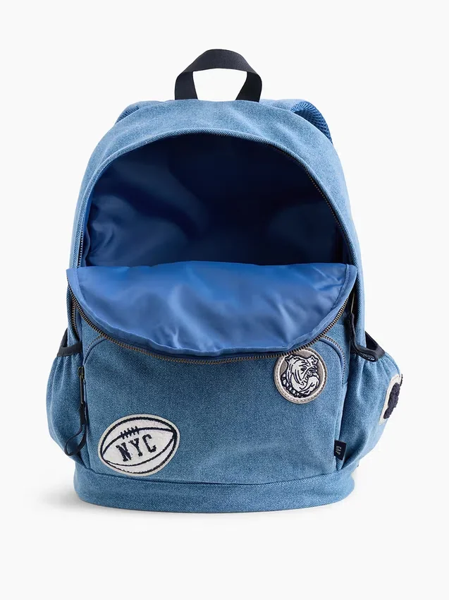 Kinder-Rucksack aus Denim mit Logo-Aufnähern