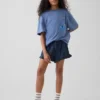 Kinder-Shorts aus Baumwollgaze-Denim mit Rüschen