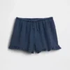 Kinder-Shorts aus Baumwollgaze-Denim mit Rüschen