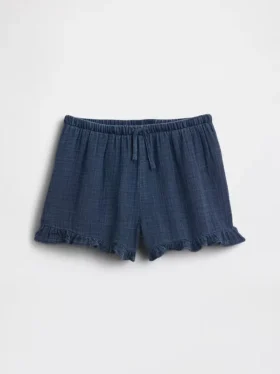 Kinder-Shorts aus Baumwollgaze-Denim mit Rüschen