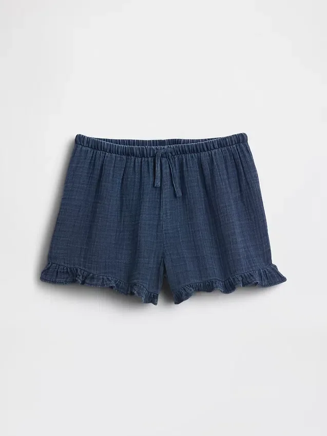 Kinder-Shorts aus Baumwollgaze-Denim mit Rüschen