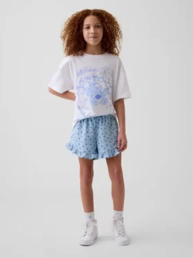 Kinder-Shorts aus Baumwollgaze mit Rüschen
