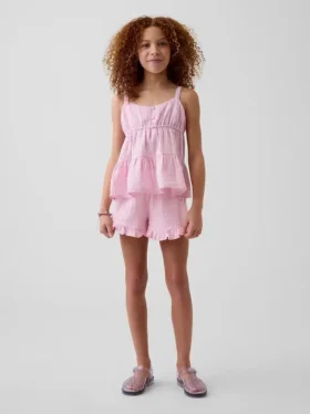Kinder-Shorts aus Baumwollgaze mit Rüschen