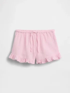 Kinder-Shorts aus Baumwollgaze mit Rüschen