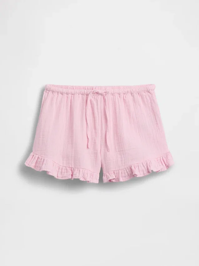 Kinder-Shorts aus Baumwollgaze mit Rüschen