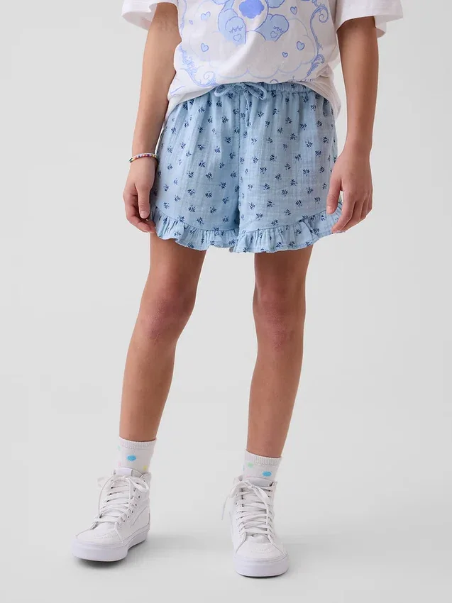 Kinder-Shorts aus Baumwollgaze mit Rüschen