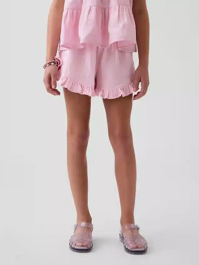Kinder-Shorts aus Baumwollgaze mit Rüschen