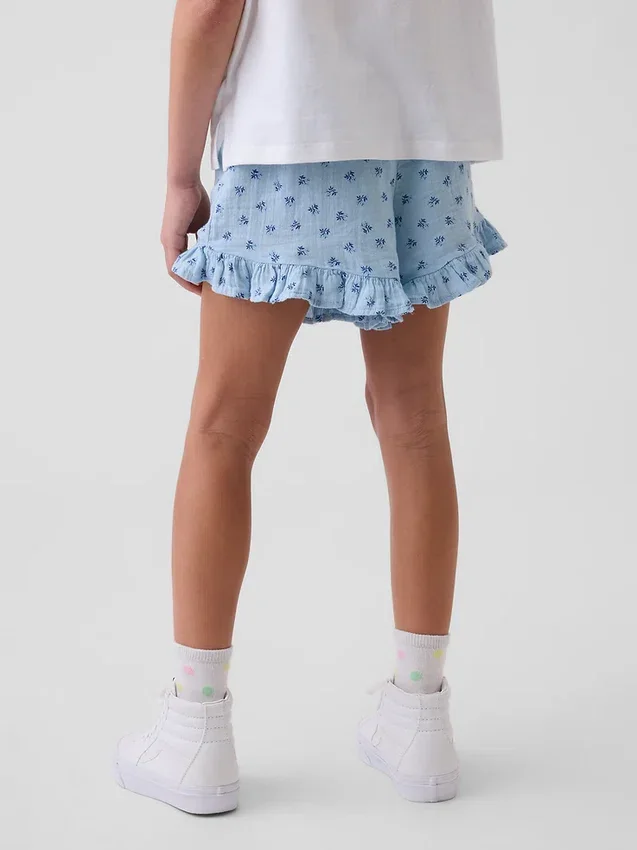 Kinder-Shorts aus Baumwollgaze mit Rüschen