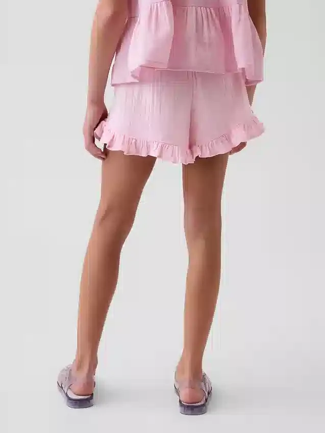 Kinder-Shorts aus Baumwollgaze mit Rüschen