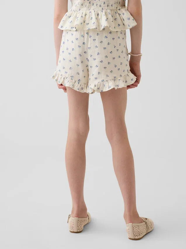 Kinder-Shorts aus Baumwollgaze mit Rüschen