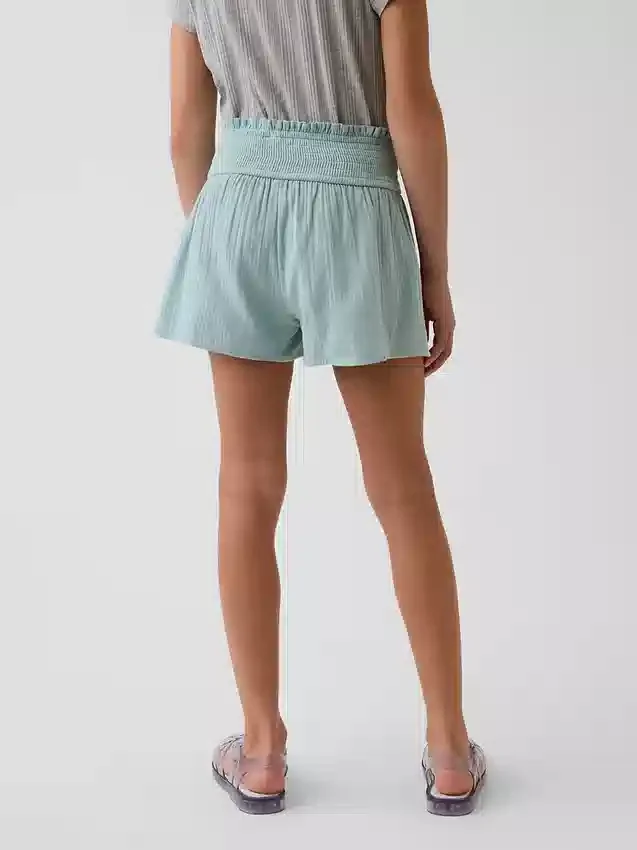 Kinder-Shorts aus Baumwollgaze mit Schmetterlingssaum