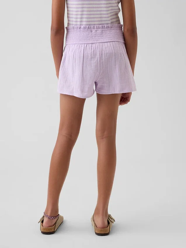 Kinder-Shorts aus Baumwollgaze mit Schmetterlingssaum
